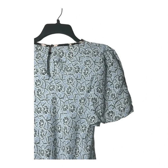 1437. REBECCA TAYLOR SHORT SLEEVE BLOUSE SIZE 2 LIGHT BLUE/BLACK/WHITE IN COLOR - Picture 7 of 9